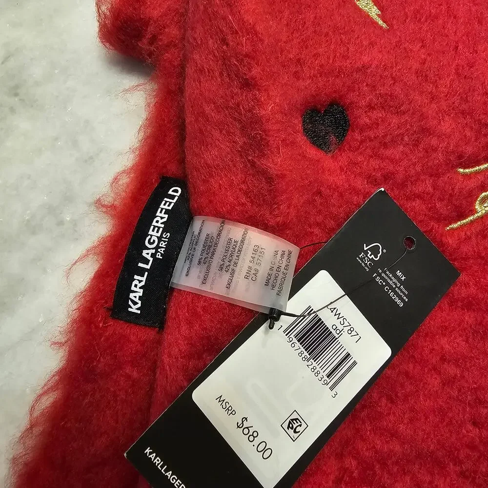 Karl Lagerfeld Paris Blanket Scarf /Wrap Embroidered Cat Choupette Fringed NWT